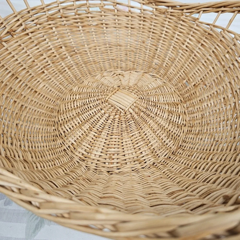 Wicker‎ Woven Basket Natural Tone Decorative Handle Set